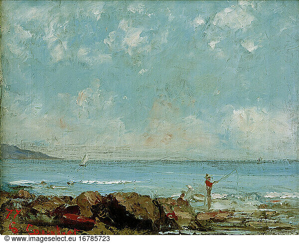 Courbet  Gustave 1819–1877. “Pêcheur au Lac Léman (Fisherman on Lac Léman)  1877. Oil on canvas  22.3 × 27cm.
Private collection.