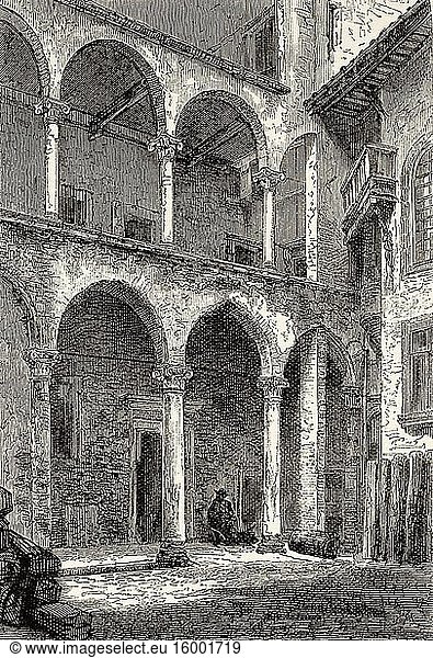 Courtyard of Palazzo Mattei di Giove  Rome. Italy  Europe. Trip to Rome by Francis Wey 19Th Century.
