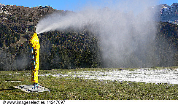 Covering with artificial snow  Cinque Laghi - Patascoss ski run  Madonna di Campiglio  Trentino Alto Adige  Italy