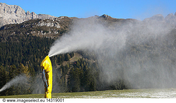 Covering with artificial snow  Cinque Laghi - Patascoss ski run  Madonna di Campiglio  Trentino Alto Adige  Italy