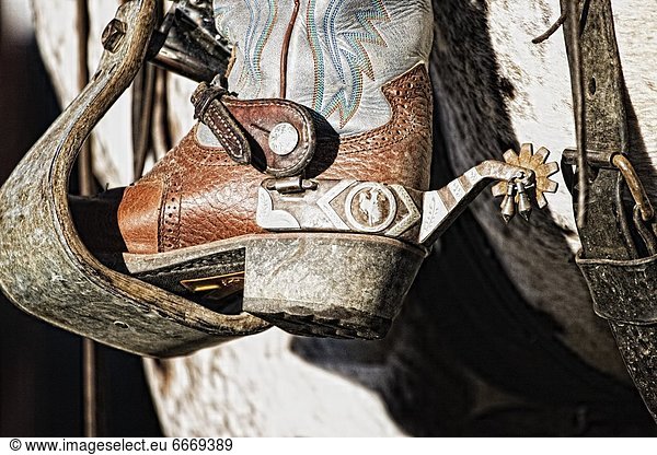 Cowboy Boot Heel And Spur In Saddle Stirrup