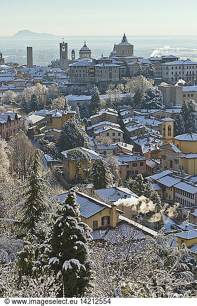 Cpper city with snow  Bergamo  Lombardy  Italy