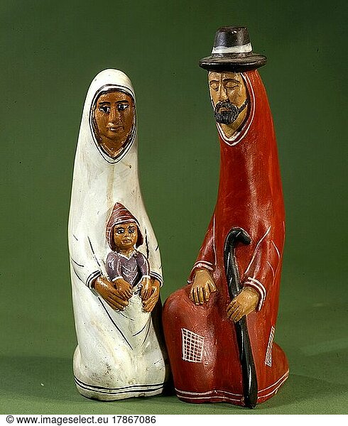 Cradle figures from ceramics from Peru  Christmas time  Advent  Cradle figures from ceramics from Peru  yule tide