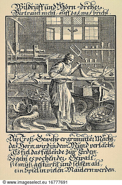 Craft & Trade:
latheman / turner “Latheturner and horn carver Copper engraving by Christoph Weigel
(1654–1725).
From: Depiction & Description of the Commonweal Trades  Regensburg 1698.