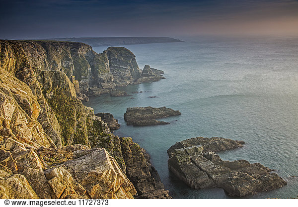 Craggy cliffs overlooking ocean  South Stack cliffs  Anglesey  Wales