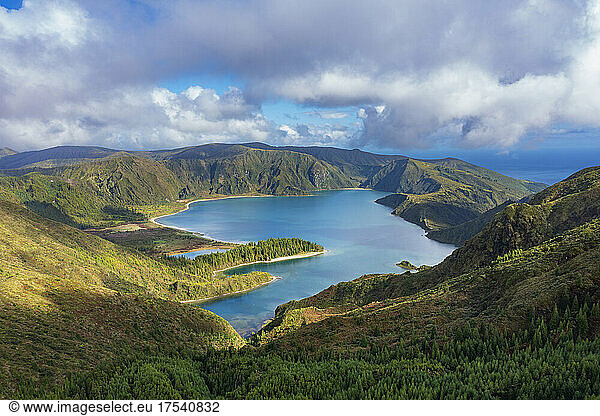Crater lake Lagoa do Fogo at Sao Miguel Island  Azores  Portugal