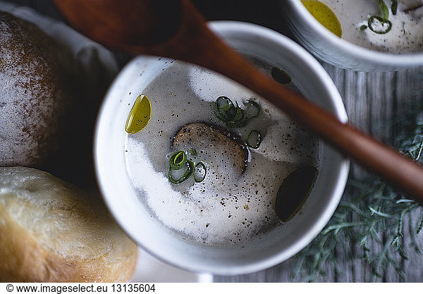 Cream soup of mushroom with spoon
