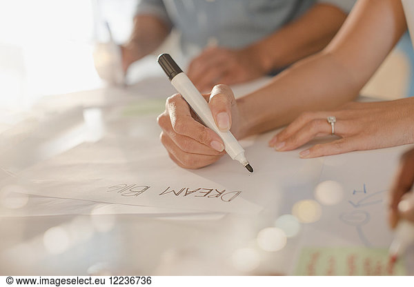 Creative female entrepreneur writing “Dream Big on poster