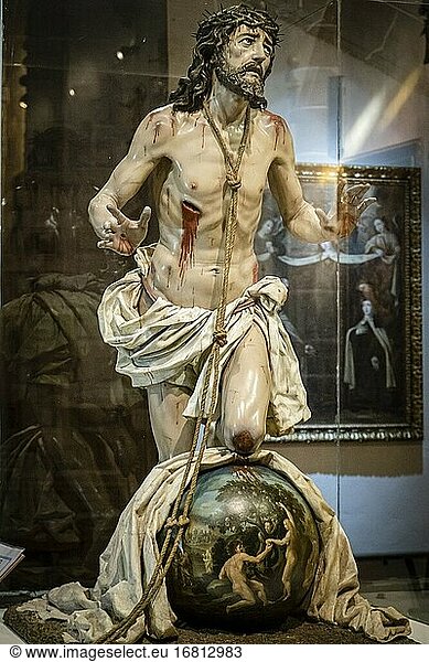 Cristo del perdon  polychrome Holzschnitzerei  Luis Salvador Carmona  18. Jahrhundert  Museo de la Caballada  Kirche der Heiligen Dreifaltigkeit  Atienza  Guadalajara  Spanien.
