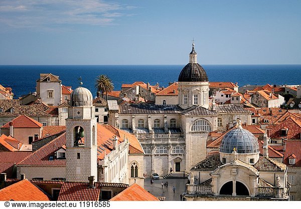 Croatia  Dalmatia  Dalmatian Coast  Dubrovnik  historical centre listed as World Heritage by UNESCO  city rooftops and the dome of the Assumption cathedral