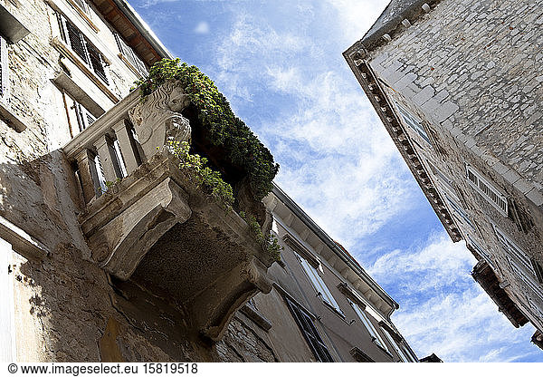 Croatia  Istria  Rovinj  Old buildings in the city  overgrown balcony  view from below