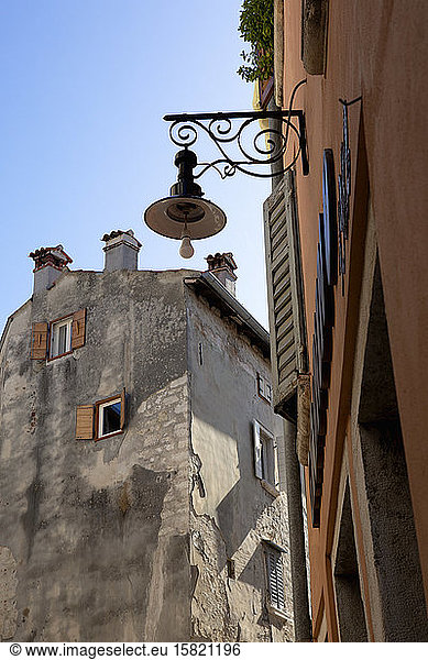 Croatia  Istria  Rovinj  Old buildings in the city with street lamp