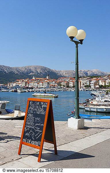Croatia  Kvarner Gulf  Baska  Sign of restaurant on promenade