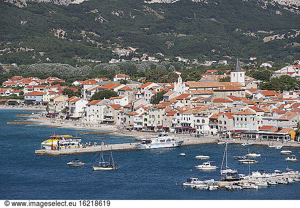 Croatia  View of Krk island with harbour and Baska town