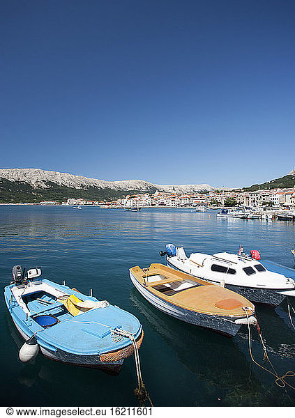 Croatia  View of moored boat at harbour in Krk island
