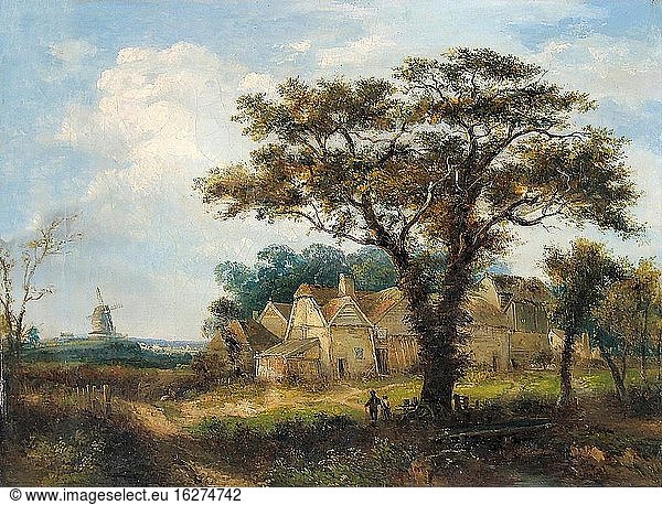 Crome William Henry - eine ländliche Landschaft mit einer entfernten Windmühle - Britische Schule - 19.