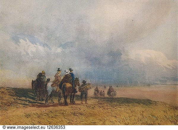 Crossing the Sands  Ulverston  um 1834. Künstler: David Cox der Ältere.