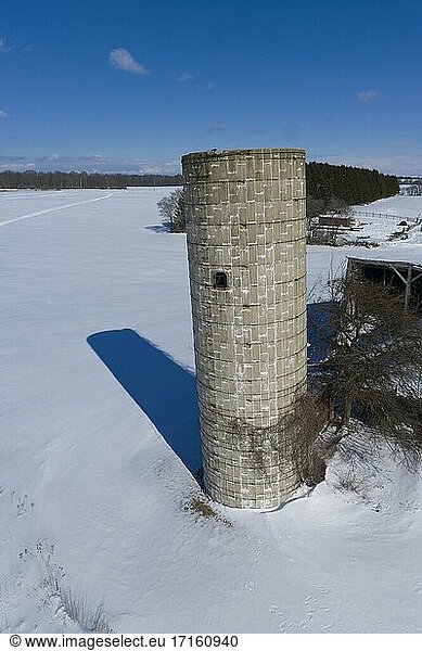 Croswell  Michigan - An old silo in winter on a Michigan farm.