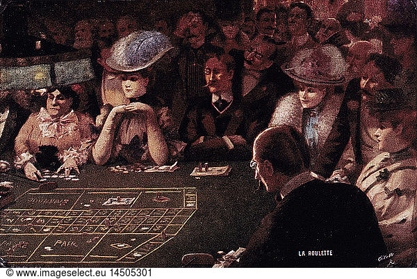Crowd of People Around Roulette Table  La Roulette  1900