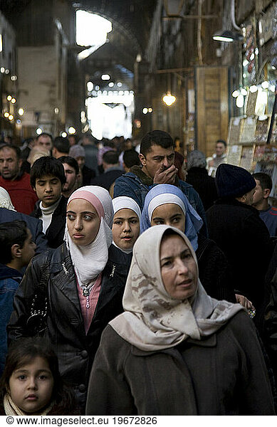 Crowds in the Damascus Souk in Syria.