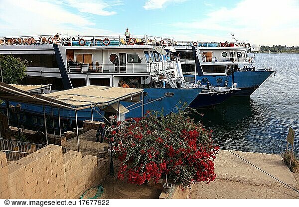 Cruise ships  pier on the Nile in the town of Esna  Egypt  Africa