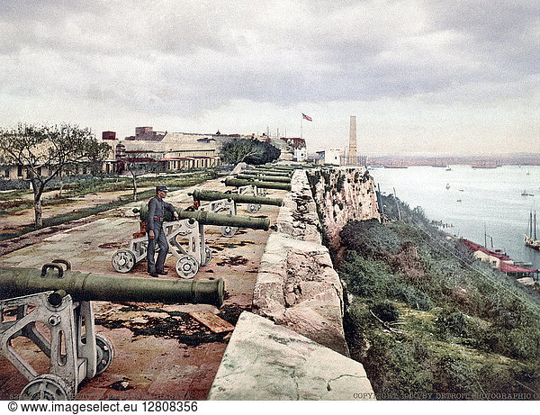 CUBA: LA CABAÑA c1900. Battlements of La Cabana fortress overlooking Havana Harbor Cuba. Photograph by William Henry Jackson c1900.