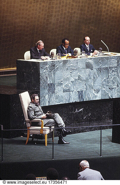 Cuban Leader Fidel Castro  Full-Length Portrait  waiting to speak before General Assembly  United Nations  New York City  New York  USA  October 13  1979
