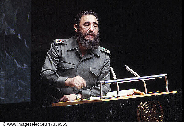Cuban Leader Fidel Castro  Half-Length Portrait  speaking before General Assembly  United Nations  New York City  New York  USA  October 13  1979