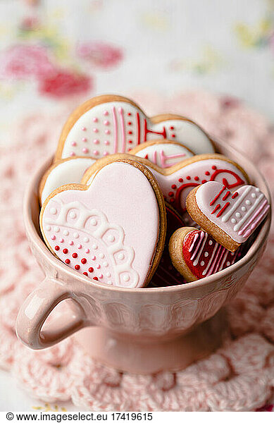 Cup of heart shaped cookies