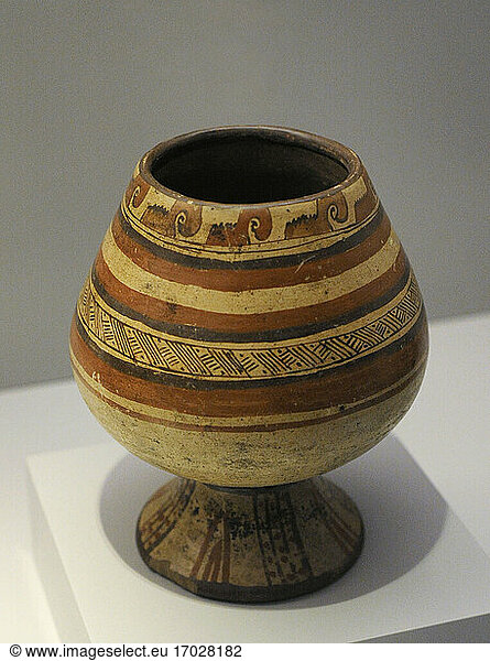 Cup with geometric decoration. Painted ceramic. Transition period V-VI (500-1500 AD). Nicoya region. Costa Rica. Central America. Museum of the Americas. Madrid  Spain.