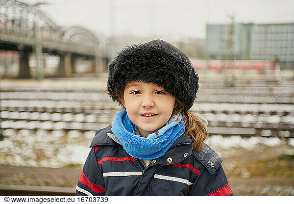 Cute girl on railway station