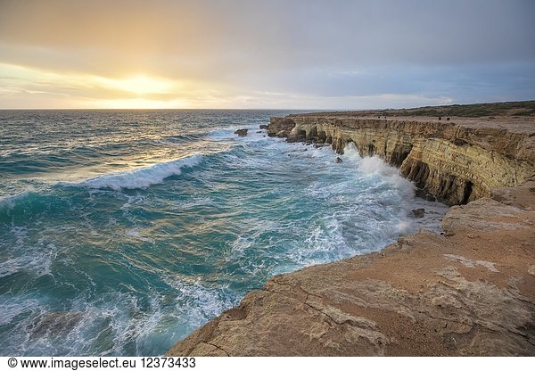 Cyprus  Ayia Napa  The sea caves at Cape Greco at sunset after a storm.