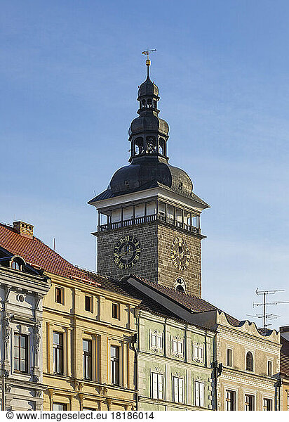Czech Republic  South Bohemian Region  Ceske Budejovice  Row houses in front of Black Tower