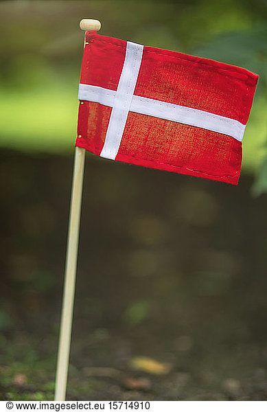Dänemark  Aarhus  dänische Flagge im Vorgarten