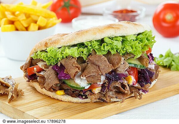 D Ner Kebab Doner Kebap Fast Food Meal In Pita Bread Menu With Fries On