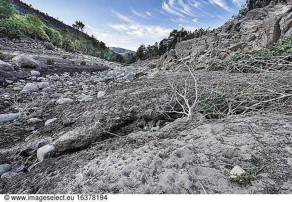 Dürre in der Iruelas-Schlucht im Sommer. Sierra de Gredos. Avila. Spanien. Europa.