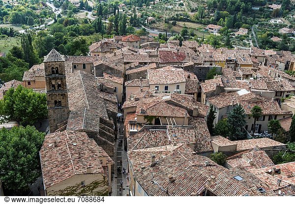 Dach  Frankreich  Europa  Schönheit  Dorf  rot  Kirchturm  etikettieren  Alpes-de-Haute-Provence  Moustiers-Sainte-Marie