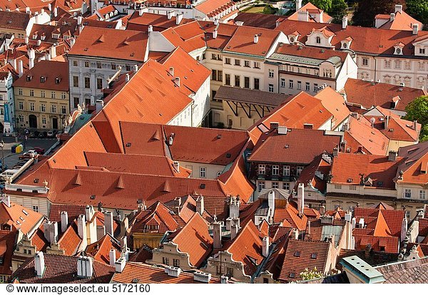 Dach  Prag  Hauptstadt  über  Stadt  Tschechische Republik  Tschechien  Ansicht  Böhmen  Viertel Menge