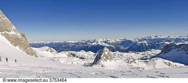 Dachstein Glacier Mt. Schoeberl (2426 m or 7959 ft) and Simony Cabin to the right Dachstein Massif Styria Austria Europe