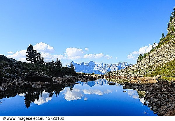 Dachstein massif reflected in Lake Gasselsee  Styria  Austria  Europe