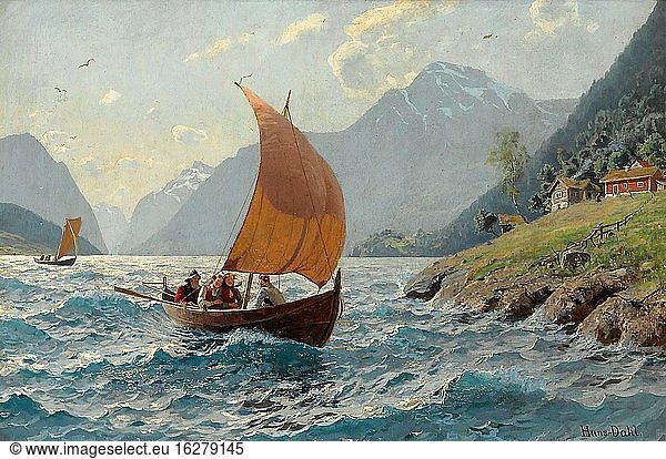 Dahl Hans - Mit Gutem Winde (Fjord an Der Westk?ste Norwegens) - Norwegische Schule - 19. Jahrhundert.