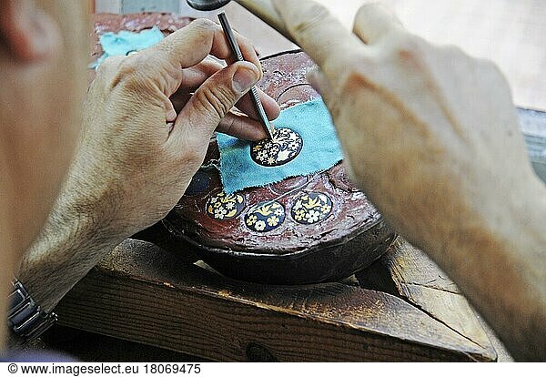 Damasquinado  typical craft  goldsmith's work  goldsmith  Toledo  Castile-La Mancha  Spain  Europe