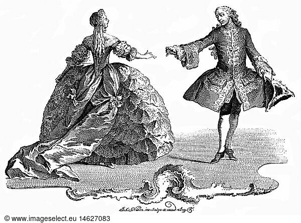 dance  courtly dance  copper engraving by Johannes Esaias Nilson  Augsburg  circa 1770
