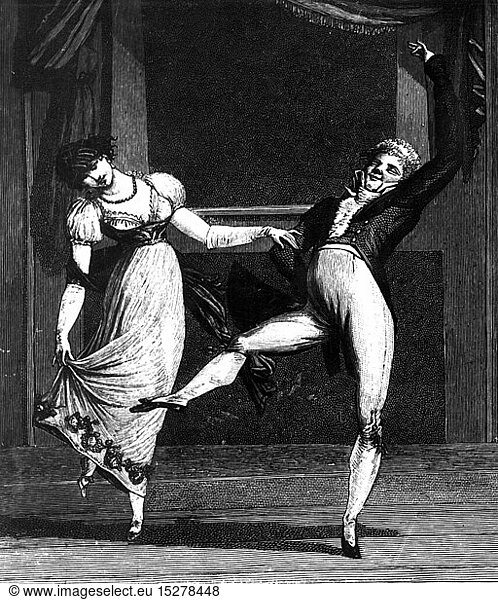 dance 'Dance Mania' copper engraving by Louis Philibert Debucourt circa 1810