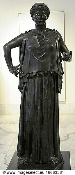 Dancer or Hydrophora (water-bearer). Statue. Bronze. 1st century BC. Part of the great peristyle of the Villa of the Papyri  Herculaneum. National Archaeological Museum. The Village of the Papyri. Naples. Italy.