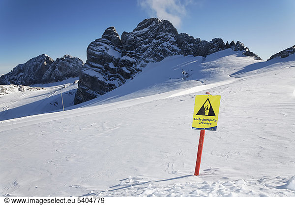 Danger sign  ice crevice on the Dachstein Glacier  Ramsau  Styria  Austria  Europe