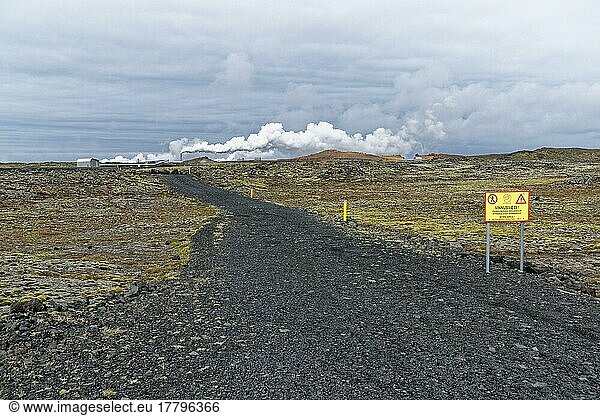 Danger sign  salt production site  geothermal area Gunnuhver  near Grindavik  South Iceland  Iceland  Europe