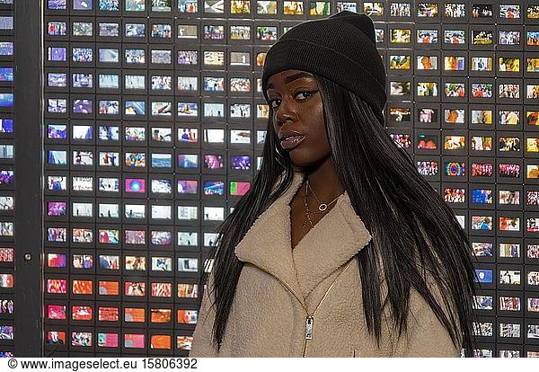 Dark-skinned young woman  portrait  Düsseldorf  Germany  Europe