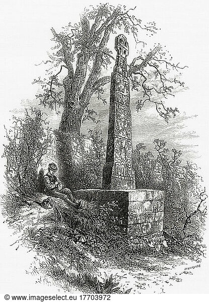 Das Carew-Kreuz  Carew  Pembrokeshire  Wales  hier im 19. Jahrhundert gesehen. Aus Welsh Pictures  veröffentlicht 1880.