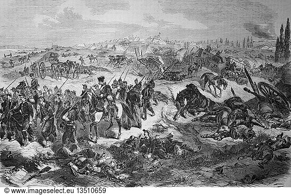 Das französische Lager in Beaumont wird am 30. August vom IV. Armeekorps angegriffen Deutsch-Französischer Krieg 1870/71 Holzschnitt Frankreich Europa